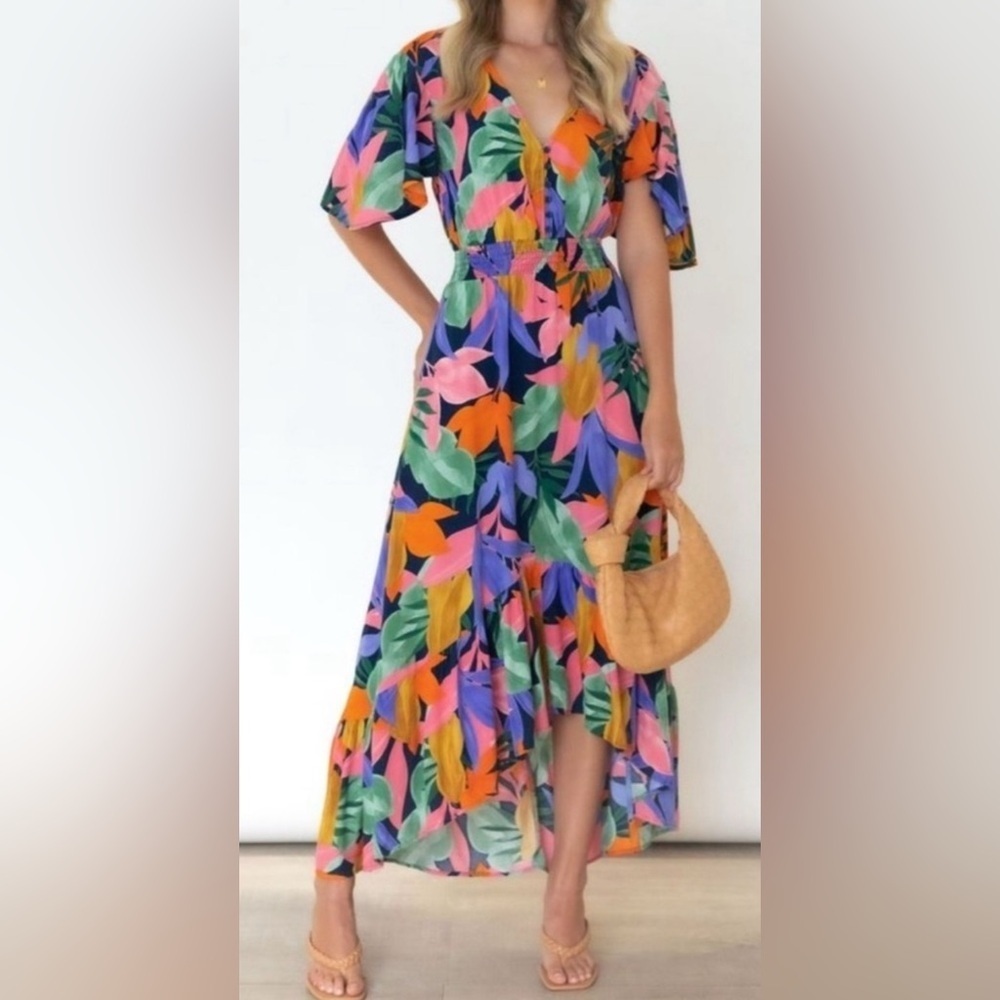 NWOT - Abel The Label Leonard Leaf Print Midi Dress - Size S